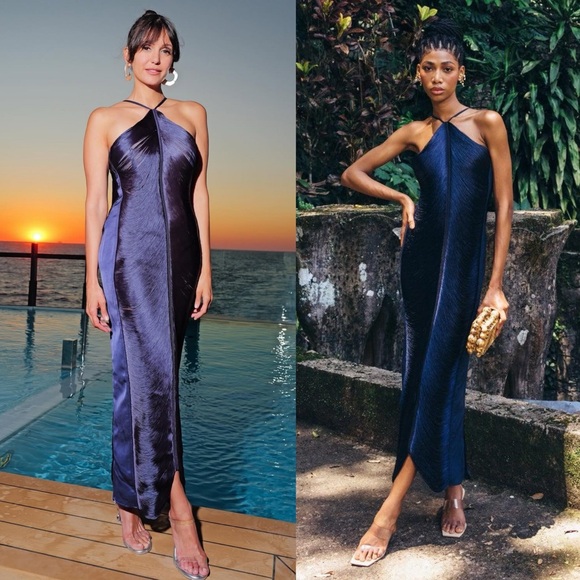 Cult Gaia Renata Fringe Gown Ink Navy Blue NEW with tags - Picture 3 of 13